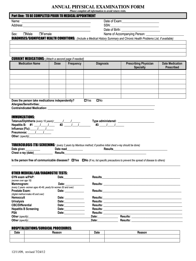  Basic Physical Exam Form PDF 2012-2024
